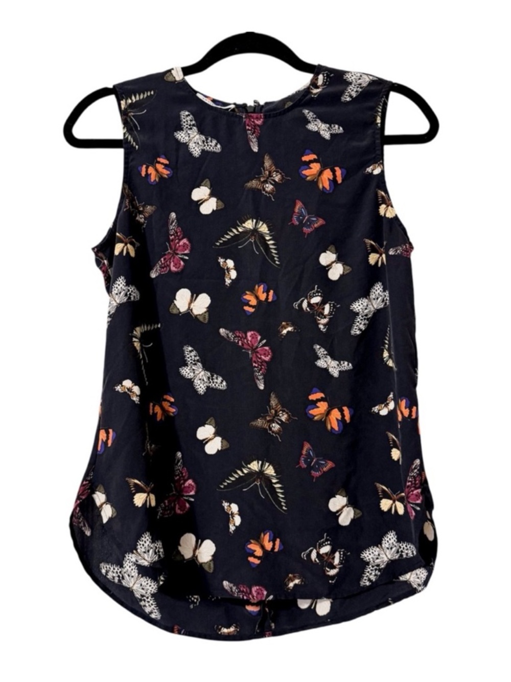 Equipment Femme Black Butterfly Print 100% Silk Sleeveless Blouse Shell XS